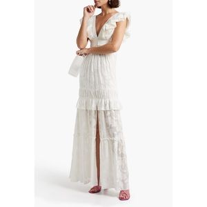 NWT NEW RACHEL ZOE Violet Ruffled Fil Coupé Cotton & Silk-blend Chiffon Gown 0